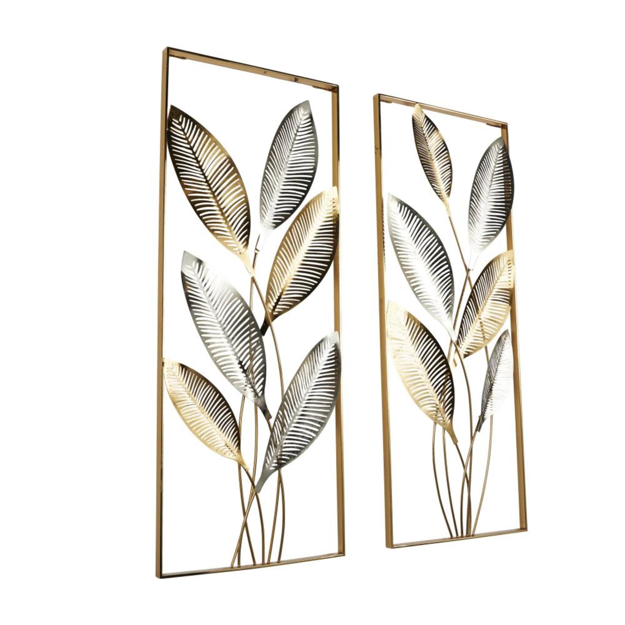 35.5" x 14.5" Gold with Silver Accents Metallic Leaf Cutout Wall Décor, 2ct.